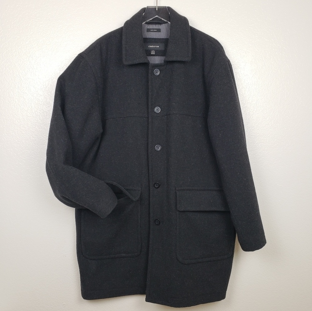 Claiborne Men's 100% Wool Charcoal Gray Peacoat Lg